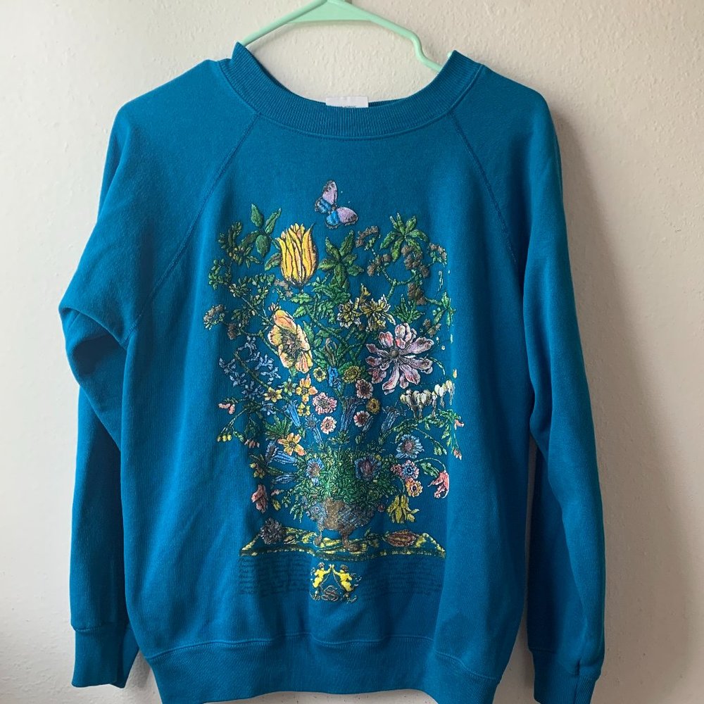 Vintage Retro Turquoise Floral Grandma Sweatshirt
